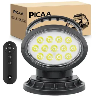PICAA 5D Led Arbeitsscheinwerfer,LED Suchscheinwerfer Arbeitsleuchte Funkfernsteuerbar mit Magnetfuß Suchlicht - Wetterfest 360 Grad Drehbar für Auto Offroad Jagd Boot Garden 38 W DC 12V Schwarz