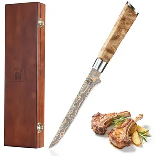 ZAYIKO Ausbeinmesser MysticMagma Damast Ausbeinmesser 18 cm Klinge Kupfer-Bronze-Einlage, Damaststahl, Kupfer-Bronze-Einlage braun|silberfarben