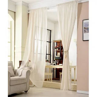Woltu WOLTU® Gardinen transparent mit Kräuselband Vorhang Leinenoptik Halbtransparent Voile Leinenvorhang Stores Fensterschal Dekoschal Wohnzimmer Kinderzimmer Schlafzimmer, 140x245 cm Creme (1 Stück)