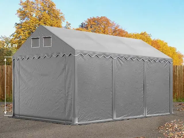 TOOLPORT  4x6 m Lagerzelt, PVC-Plane, grau, mit Bodenrahmen, ohne Statik - (7630BL)