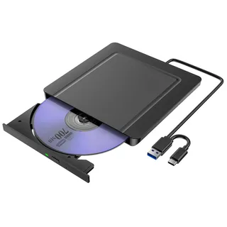Externes CD DVD Laufwerk, Ultra dünn USB 3.0 & USB-C CD/DVD Laufwerk Extern, CD DVD +/-RW ROM Brenner Optical External DVD Drive für Laptop, PC, Desktop, MacBook, Windows 11/10/8/7/XP/Linux/MacOS