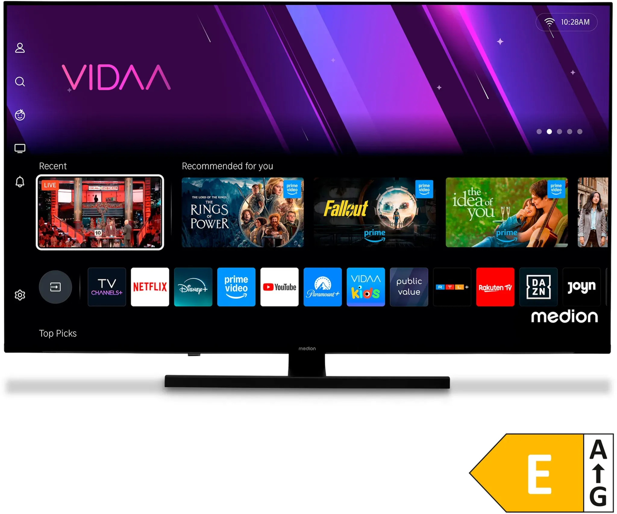 MEDION LIFE MD 843600 QLED Smart-TV, 108 cm (43'') Ultra HD Display, HDR, Dolby Vision®, MEMC, PVR ready, VIDAA App Store, NETFLIX, Disney+, Paramount+ & Amazon Prime Video App, Bluetooth®, DTS X, Dolby Atmos®, HD Triple Tuner