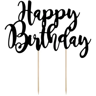 Partydeco Cake Topper Happy Birthday 22,5 cm x 1 Stück Tortendeko Kuchendeko, Tortenstecker Tortenfigur Geburtstag, schwarz