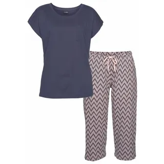 VIVANCE DREAMS Damen Capri-Pyjama dunkelblau-hellrosa-gemustert Gr.32/34