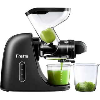 Fretta Slow Juicer Entsafter Gemüse und Obst Testsieger, 76mm Öffnung Cold Press Juicer Machine Obstpresse Elektrisch Saftpresse Kaltpresse Entsafter BPA-Frei, Einfache Reinigung, Schwarz