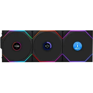 Lian Li UNI FAN TL Wireless LCD Lüfter, ARGB, PWM, 3er-Pack inkl. Controller - Reverse Blade, 120mm - Schwarz