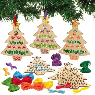 Bastelset für Kreuzstich-Holzanhänger "Weihnachtsbaum"  (pro Set 5) Bastelaktivitäten zu Weihnachten