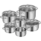 Topf-Set WMF "Provence Plus, Kochtopf Set mit Glasdeckel, spülmaschinengeeignet", silber (edelstahl), Töpfe, hitzebeständig bis 250C, TransTherm-Allherdboden, poliert, Induktion