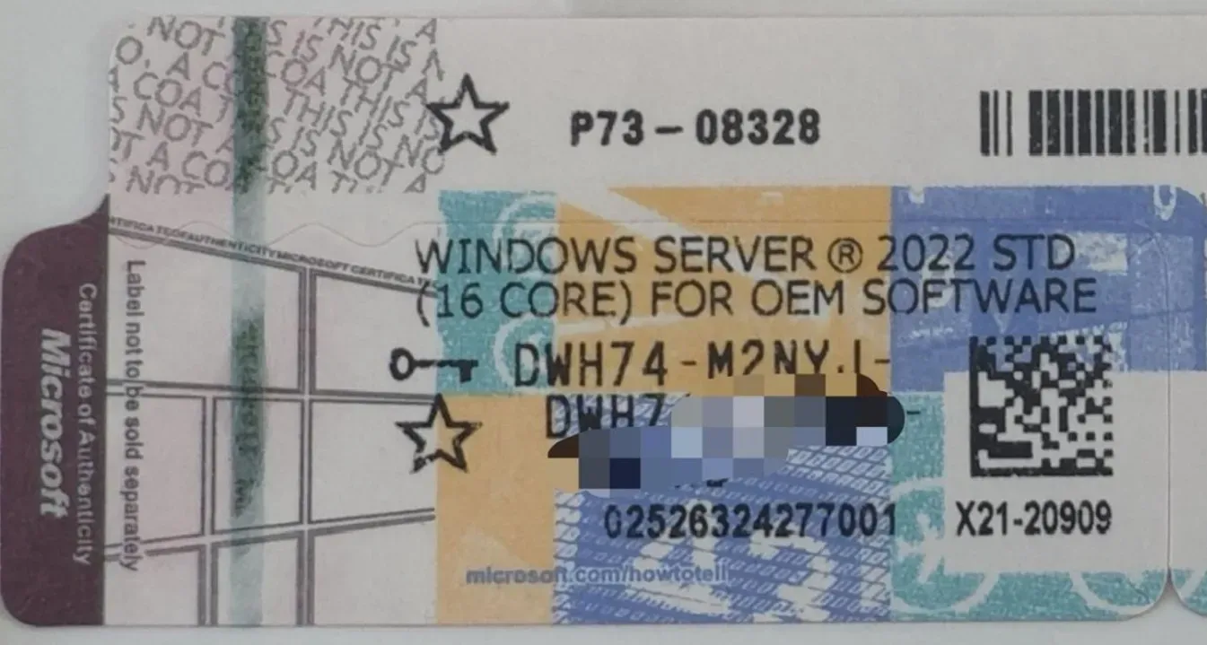 Microsoft Windows Server 2022 Standard, COA Lizenz-Aufkleber
