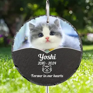 Jodimitty Farbe Foto Grabstein Hund Katze Haustier mit Haken Pfahl, personalisierte Nachricht, Wetterfest Grabplatte Gedenkstein Tombstone für Garten, 10cm (Runden)