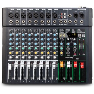 Depusheng FG8 Professioneller 8-Kanal-Audio-Mixer für Computeraufnahmen, Sound-Controller-Schnittstelle, integrierter 24-DSP-Effekt-Studio-Mixer