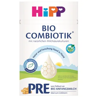 HiPP PRE Bio Combiotik (4 x 600g), Anfangsmilch von Geburt an, mit natürlichen Milchsäurekulturen, enthält nur Lactose als Kohlenhydrat, in bester Bio-Qualität