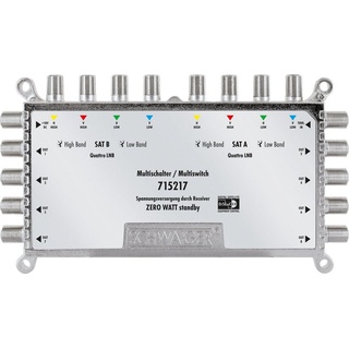 Schwaiger SAT-Multischalter 715217 (verteilt 2 Satellitenpositionen auf 8 Ausgänge), unabhängige Programmvielfalt für alle Teilnehmer silberfarben