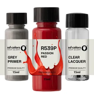SD COLORS Passion Red R539P Lackreparaturfarbe, 15 ML, mit Pinsel, Farbcode R539P Passion Red (Farbe + Grundierung + Lack)