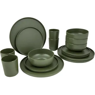 Bo-Camp Campinggeschirr Set Patom Reise Essgeschirr Teller Becher 16tlg Grün
