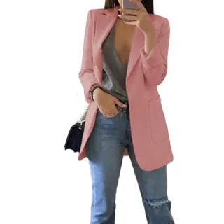 Soulolo Blazer Damen Elegant Damenjacke Longblazer Business Lang Jacke Slim Jacke Mantel Damen Cardigan Anzüge Bedruckter Anzug - XL