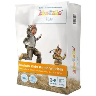 kiwisto KIDS Kinderwindeln für Kinder von ca. 3 bis 8 Jahren - 22+ kg - 55-66 cm Hüftumfang - 16 Windeln