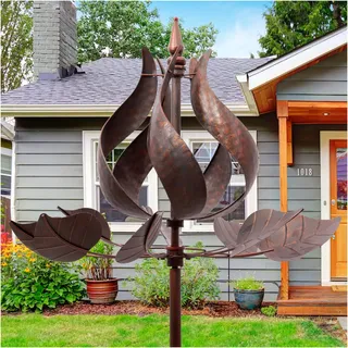 Cyan Oasis Windspiel für den Außenbereich – große Tulpenwindspiele aus Metall mit Pfahl, Garten-Windmühle, Hofspinner, Rasendekoration (61 cm B x 190,5 cm H)