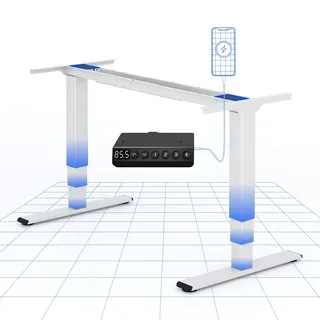 FLEXISPOT Elektrisch Höhenverstellbares Schreibtischgestell mit Dual-Motor & 3-stufigen Säulen, Sitz-Steh-Tisch Rahmen für Homeoffice & Büro, Höhenbereich 60–125 cm, mit USB-Port, EC5 Plus Weiß