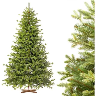 FairyTrees Weihnachtsbaum künstlich 220cm bayerische Tanne Premium Made in eu Christbaum Holzständer Tannenbaum künstlich mit Naturgetreue Spritzguss Elemente