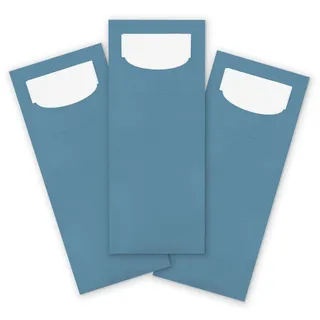 itenga 24x Bestecktasche aus Papier mit kleiner weißer Serviette Besteckserviette Pochette (nordic blue)
