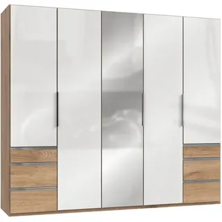 Level 250 x 216 x 58 cm Plankeneiche Nachbildung/Weißglas mit Glas- und Spiegeltüren