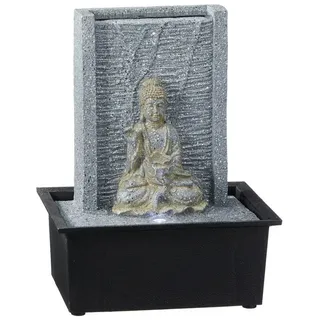 CEPEWA Zimmerbrunnen LED Zimmerbrunnen mit Buddhafigur, 21 cm Breite, (Stück, 1 tlg., 1 Zimmerbrunnen), tolle Dekoration grau