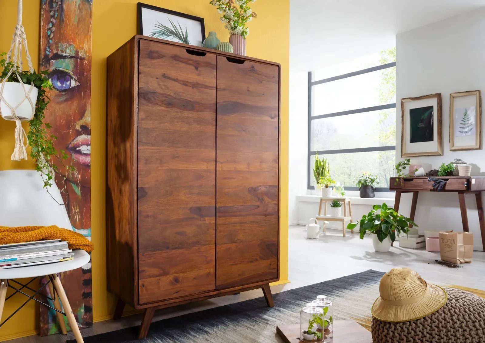 Highboard Sheesham 90x40x145 walnuss gewachst MALMÖ 2 #108