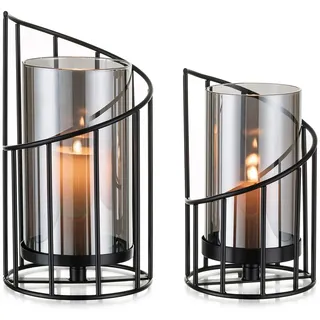Windlicht Kerzenständer Schwarz Deko Modern: Candeldo 2er Set Kerzenhalter Metall Windlicht Outdoor Tischdeko Wohnzimmer Badezimmer Garten Windlichter Draußen und Drinnen für Stumpenkerze Teelicht