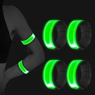 Vegena 4 Stück Reflektorband, LED Armband Leuchtband Reflective Leucht Armbänder Lichtband Lauflicht Licht Reflektoren Kinder Reflektor für Laufen Radfahren Joggen Hundewandern Running Outdoor Sports