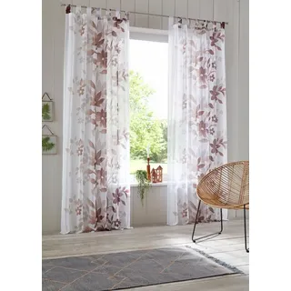 Home affaire Gardine Ina, Schlaufen (2 St), transparent, Voile, 2-er Set, einseitig floral bedruckt, Voile, Blumen braun 144 cm x 145 cm