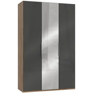 Level 150 x 236 x 58 cm Plankeneiche Nachbildung/Grauglas mit Glas- und Spiegeltüren