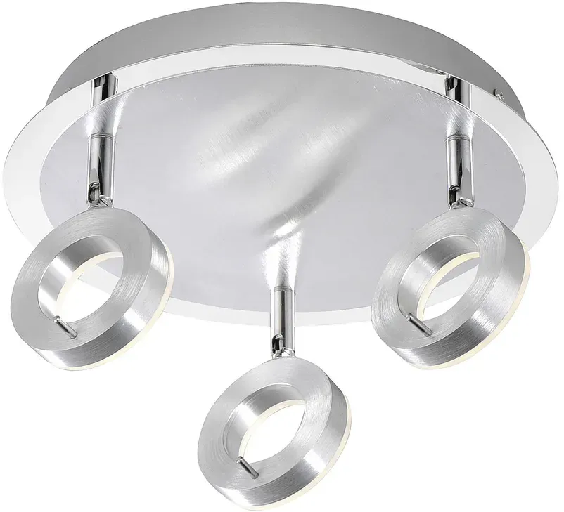 LED-Deckenstrahler, aluminium-matt, 3 Leuchtköpfe, warmweiße Lichtfarbe
