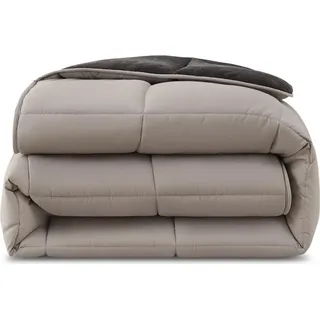 Wometo Plüsch Steppbett Ganzjahresdecke Wende-Design ca. 135x200 – grau & hellgrau – warme Winterbettdecke kuschelig & weich I ohne Bezug verwendbar I OEKO-T