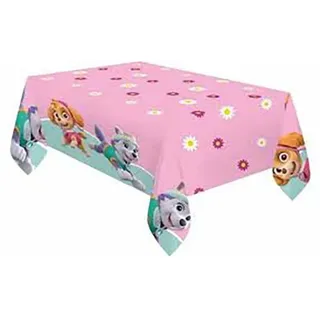 Procos 90278 - Tischdecke Paw Patrol, Skye & Everest, Größe 120 x 180 cm, Tischtuch aus Plastik, Helden auf vier Pfoten, Hunde, Party, Tischdekoration, abwischbar, Rosa, Grün