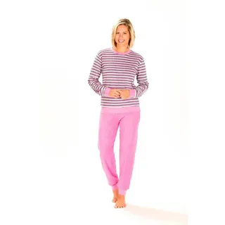 RELAX by Normann Pyjama Frottee Schlafanzug mit Bündchen, geringelt, Rundhals rosa 44/46