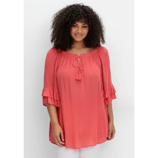 Longbluse SHEEGO BY JOE BROWNS, Damen, Gr. 42, rot (hummer), 100% Viskose, unifarben, Rundhals, Blusen