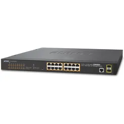 Planet 16-Port 10/100/1000T 802.3at PoE + 2-Port 100/1000X (18 Ports), Netzwerk Switch, Schwarz