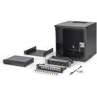 Digitus Netzwerk-Set 254 mm (10") - 6HE, Wandgehäuse und Zubehör, sw SOHO PRO Version (6 HE, 10 Zoll Rack), Serverschrank, Schwarz