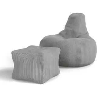 Juskys Sitzsack Chillex mit Hocker - Cord Sessel Erwachsene - Gaming & Lesesessel - Hellgrau