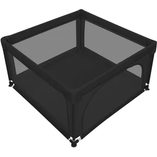 Baby Laufstall, Laufgitter klappbar mit Tragetasche, Krabbelgitter mit Netz & Reißverschluss, Laufgitterzelt für Kleinkinder,120 * 120 * 66cm – schwarz