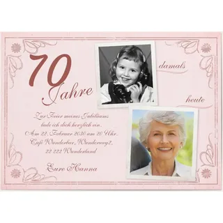 Einladungen zum 70. Geburtstag Rosa online gestalten und bestellen - Vintage in Rosé | Wunderkarten.de
