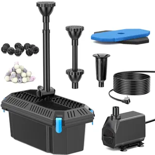 Biling Teichfilterpumpe mit Filter, All-in-One 2500L/H 40W Teichpumpe Filter Einstellbares Wasserventil und Düsen, Unterwasser-Teichfilter, Reinigung von bis zu 4000 l Teich, Teichwasserfilterpumpen
