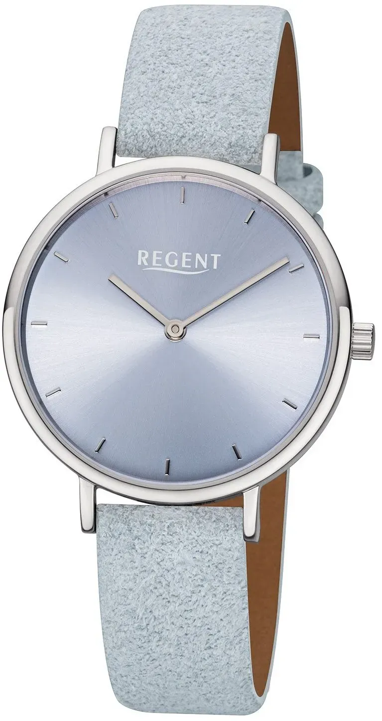 Regent Damen Armbanduhr F-1136 Edelstahl Lederband hellblau