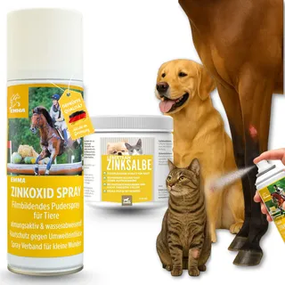 Lebertran Zinksalbe Pferd + Zinkspray Hund Kuh I Erste Hilfe Set für Tiere I Wundspray Salbe Wundschutz Haustier I Zinkoxid Spray + Zinksalbe Wundsalbe I Sprühpflaster + Zink Creme 250ml 200ml