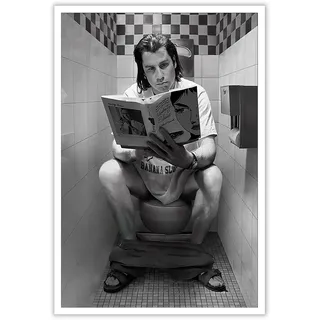 AWTJIS Pulp Fiction Poster - Vincent Vega Auf Toilette, Lustiges Badezimmer-Dekor, Wandkunst, Leinwanddruck, Schwarz-Weiß, Wanddekoration für Apartment, Ästhetische Dekoration