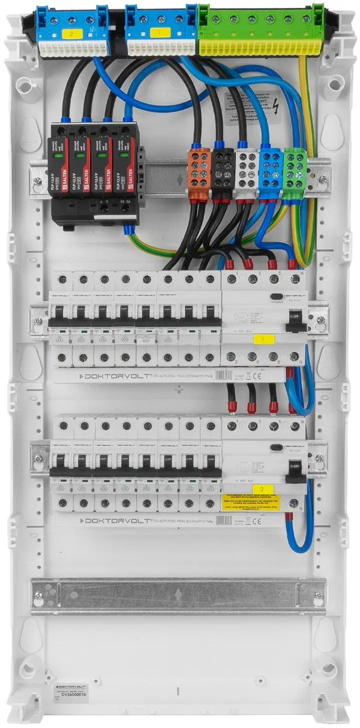 Sicherungskasten Aufputz Verteilerkasten 4-reihig 48 Module 14xMCB 2xRCCB VDE verdrahtet Verteilerschrank mit Sicherungen 640x305x96,5mm Hager Hohlwand Verteiler Abzweigklemmen Doktorvolt DV-6364-NT