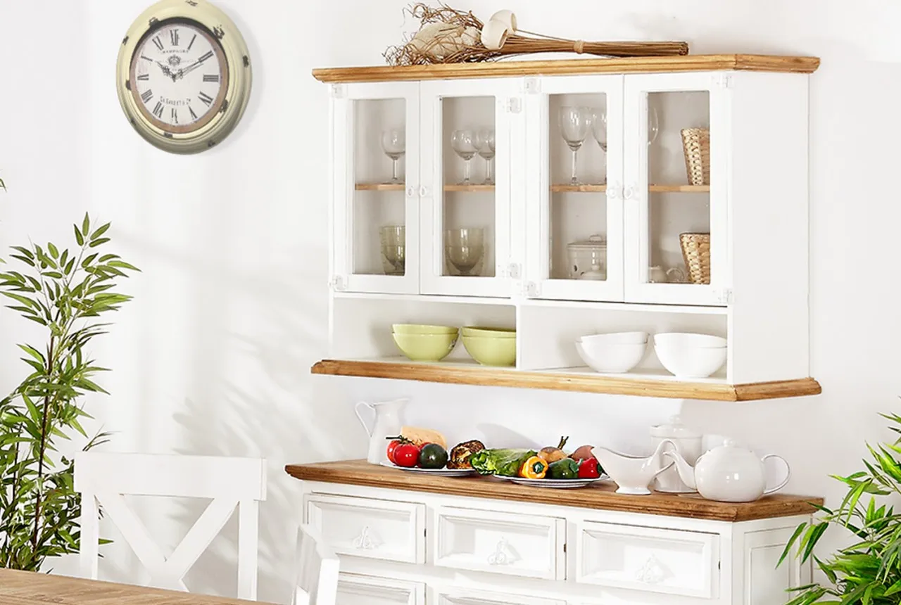 Hängevitrine Hängeschrank MEXICO Weiß Shabby Vitrine Schrank, Pinie