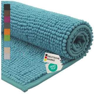 nyvi Badematte NYVISpa Chenille Rechteckig - Badezimmerteppich - Rutschfest, Saugfähig, Schnell Trocknend, Fußbodenheizung geeignet, Waschbar, Weich Farbe:Aqua;Größe:Badematte 70x120 cm