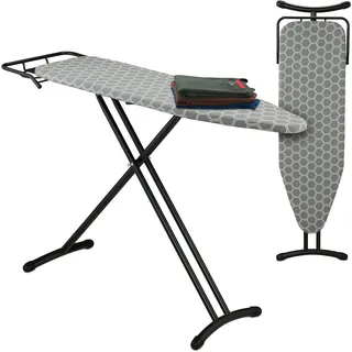 Relaxdays Bügelbrett für Dampfbügeleisen, 110 x 33 cm, höhenverstellbar, Bügeleisenablage, klappbarer Bügeltisch, grau